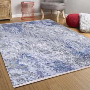 Alternative view of Saka Abstract Modern Area Rug – Blue & Grey, Machine Washable
